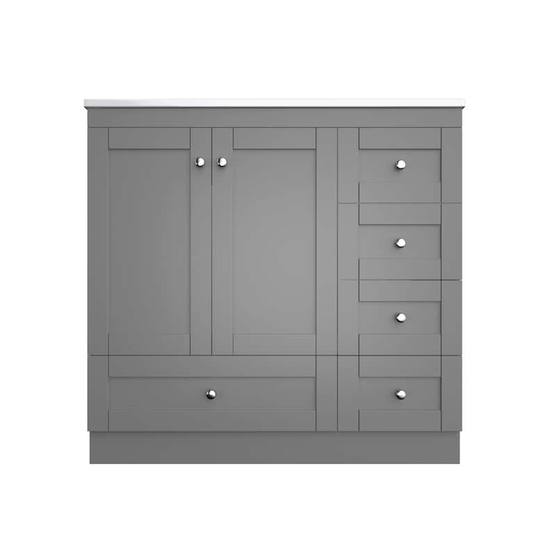 Bathroom Vanity with Ceramic Sink, Free-Standing Wooden Bathroom Cabinet, Storage Cabinet with 4 Drawers & 2 Soft Closing Doors