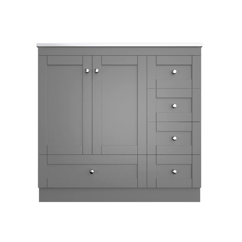 GDFStudio - Vega Wood & Ceramic 36" Shaker Style Bathroom Vanity with Sink, 4 Drawers & 2 Doors