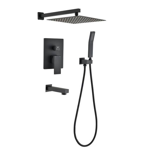 slide 5 of 7, 12 Inch Shower Head Kit Shower System With Tub Spout Faucet Matt Black