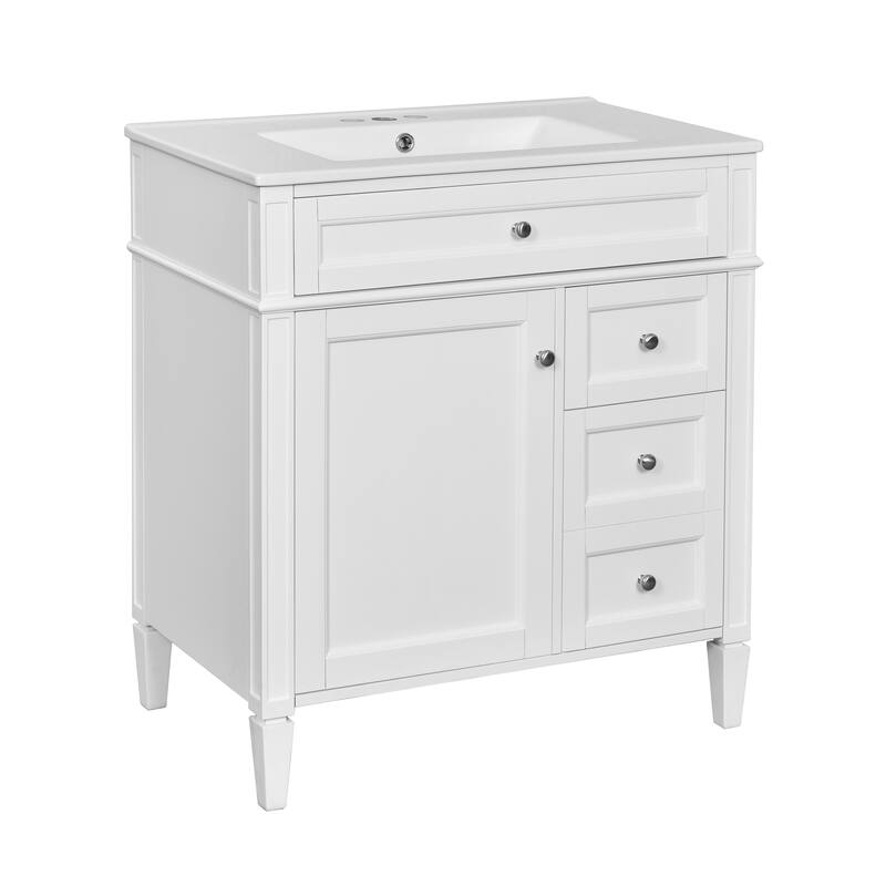 Single Sink Vanity for Bathroom Storage Cabinet with Tip-out Drawer, Small Drawer, Large Drawer, Door Rack and Adjustable Shelf