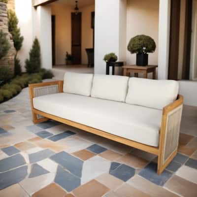 Outdoor Acacia Wood 3-Seater Sofa with Stylish Cushioned Seating for Outdoor Living