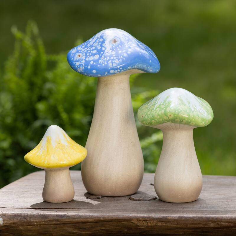 Transpac Ceramic 9.75 in. Terracotta Mushroom Decor Set of 3