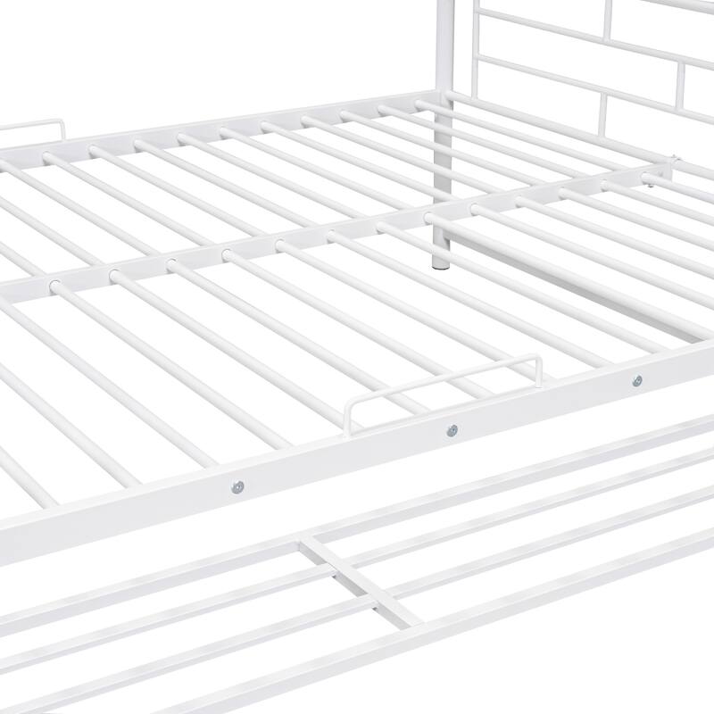 Simple Full Over Full Metal Bunk Bed with Storage Shelf, Ladder, Safety