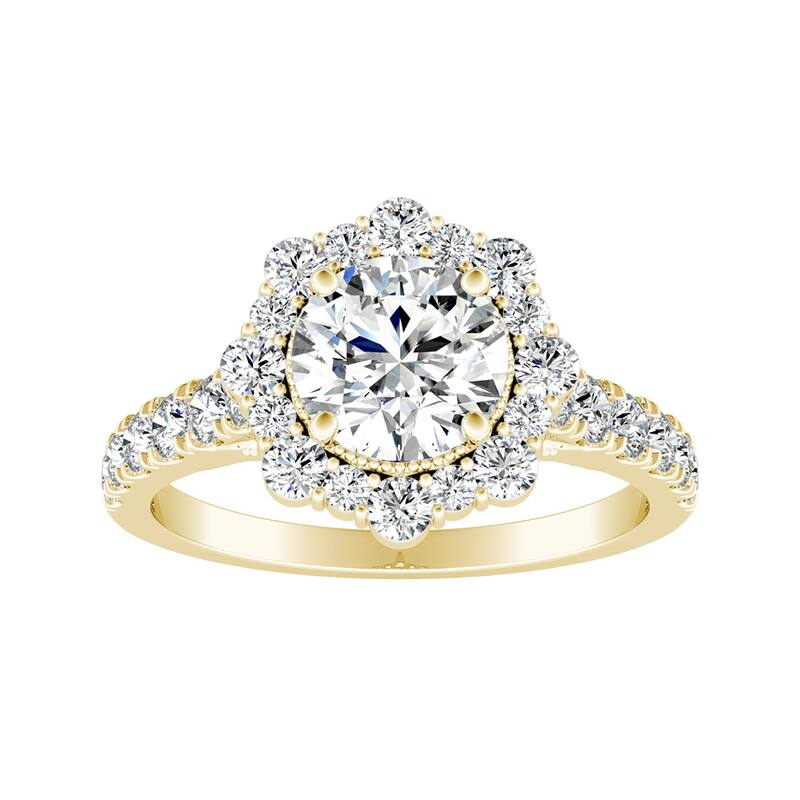 Auriya 14k Gold 2 1/4ctw Vintage Moissanite Halo Engagement Ring - Yellow - 7.5