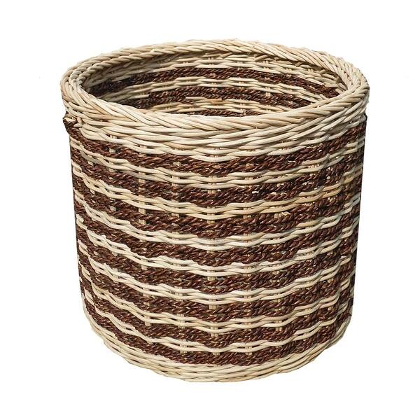 slide 2 of 3, Abaca Stripe Round Storage Basket