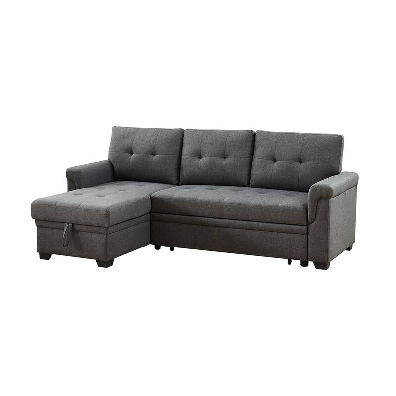 Linen Reversible Sleeper Sectional Sofa with Storage Chaise, Dark Gray