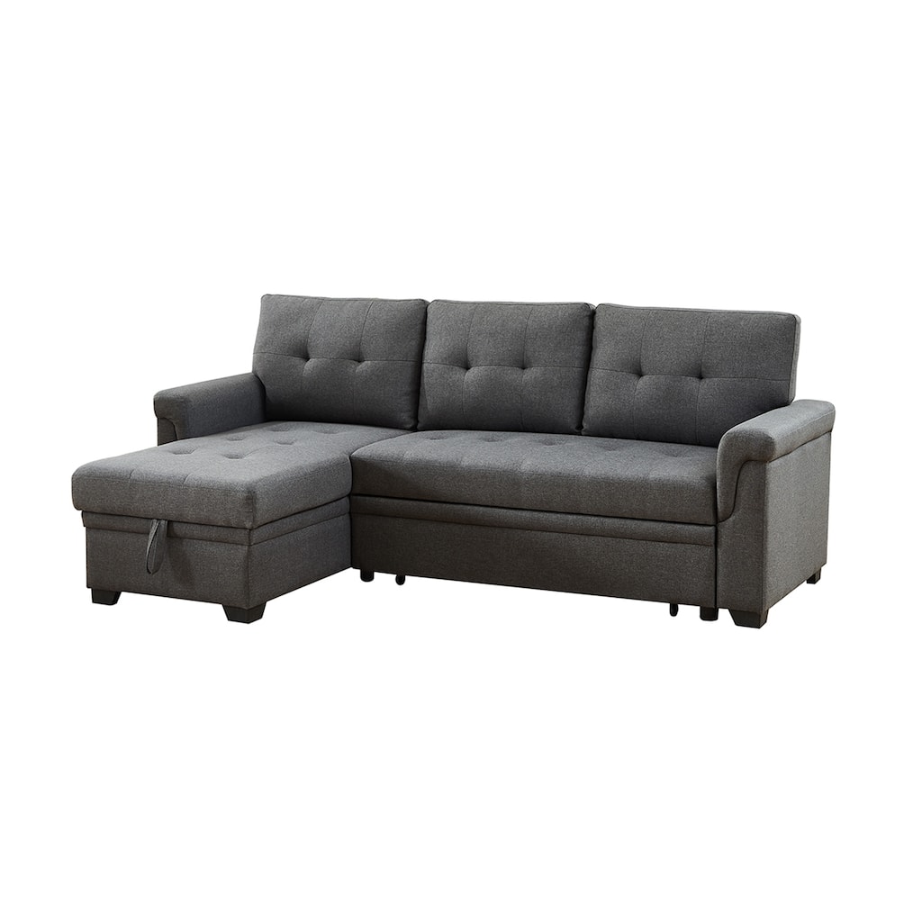 Linen Reversible Sleeper Sectional Sofa with Storage Chaise, Dark Gray