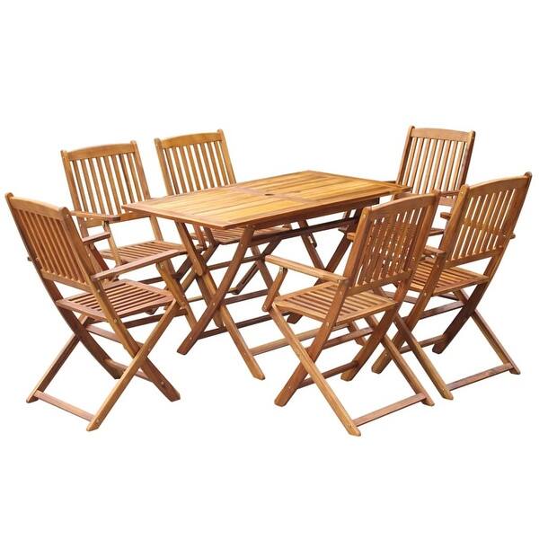 Shop Black Friday Deals On Vidaxl Outdoor Dining Set 7 Piece Solid Eucalyptus Wood Garden Patio Furniture Overstock 27316237
