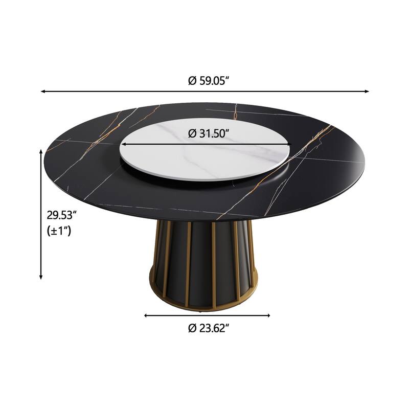 Round Metal Pedestal Dining Table Round Sintered Stone Table with Lazy Susan
