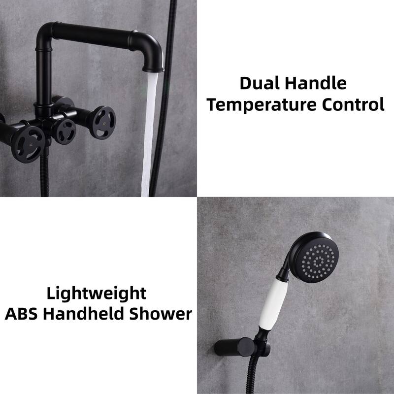 Modland Double Handle Wall-Mounted Bathtub Faucet with Handheld Shower in Black/Gold