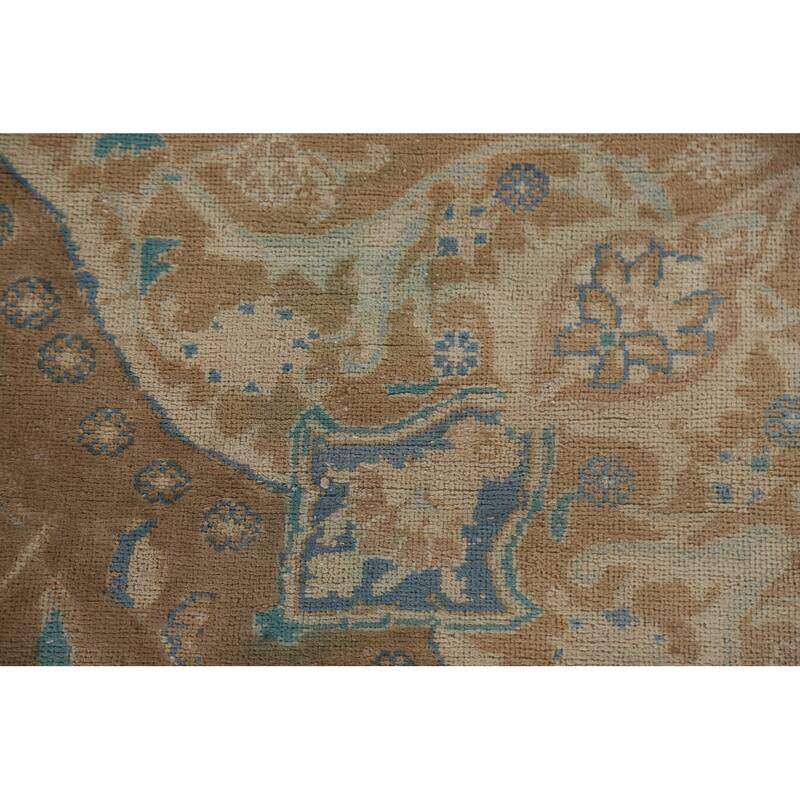 Hand Knotted Oriental 100% Wool Carpet Traditional Floral Brown Mashad Area Rug - 9' 0'' X 6' 0''