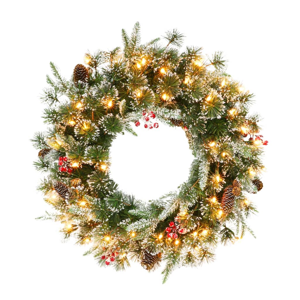 Pre-Lit Glittery Pine Artificial Christmas Wreath, 32-", Clear Lights