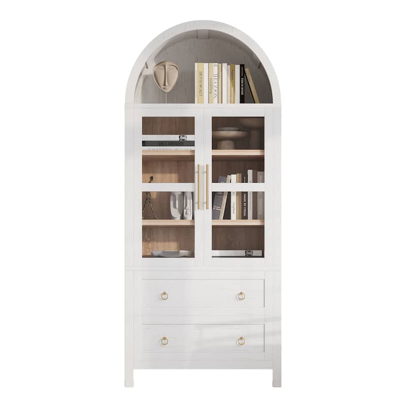 Spruce & Spring 71" Tall Arched Kitchen Pantry Cabinet with 2 Large Drawers