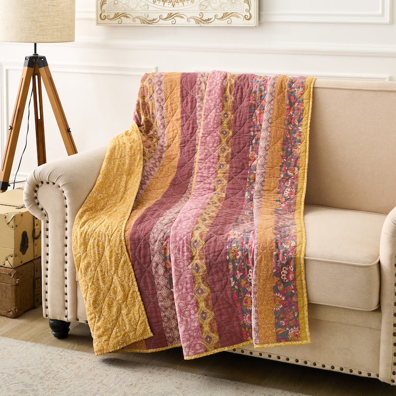 Greenland Home Fashions Marigold Vintage Boho Reversible Paisley Throw