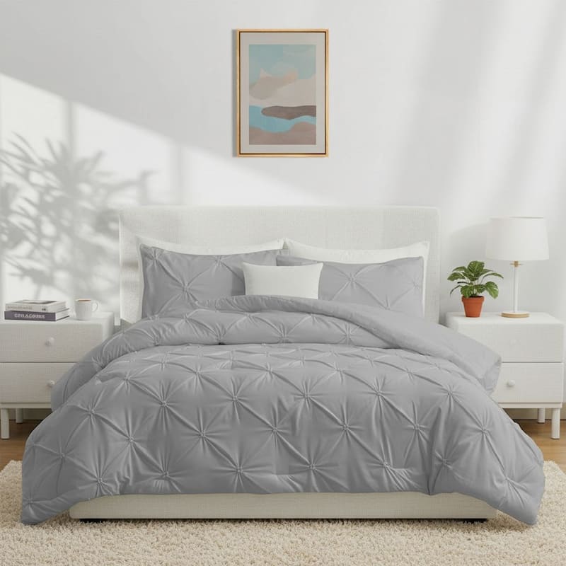 3 Piece Reversible Pintuck Pinch Pleat Bohemia and Tufted Clipped Comforter Set - King - Dark Gray