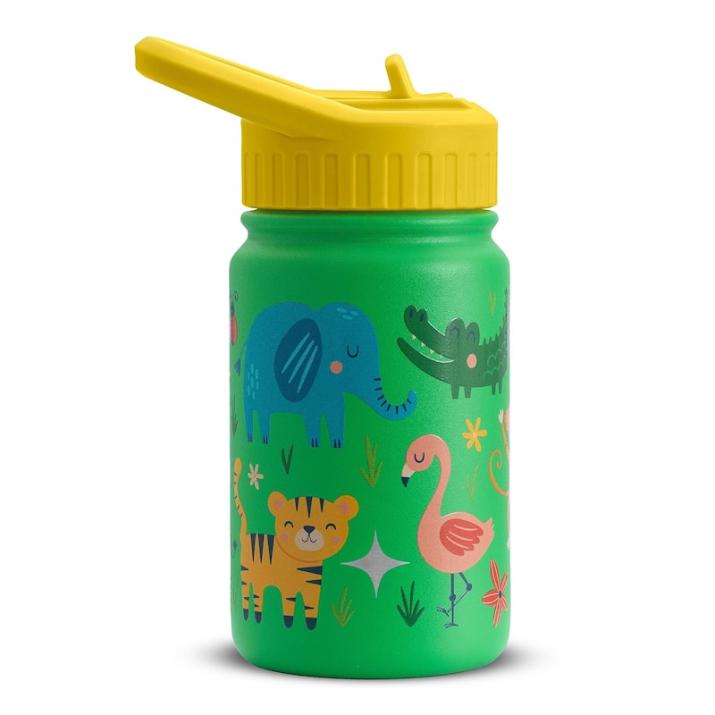 Stainless Steel Kids Water Bottle with Straw Lid - 12 oz - Zoo Animals