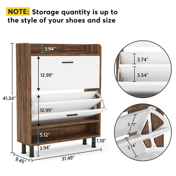 dimension image slide 1 of 2, Shoe Storage Storage, Freestanding Shoe Cabinet with 2 Drawers and Open Shelves for Entryway - 2-Tier