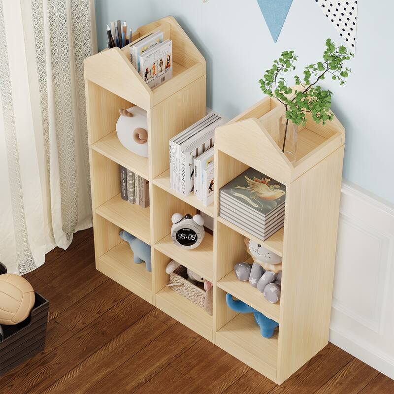 Toy Storage Organizer,8-Cubby Kids Bookshelf Natural Bookcase ,Toddlers Cabinet Shelf