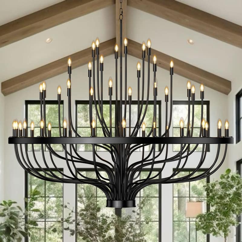 Modern Farmhouse Candle Chandelier Black Large Wagon Wheel Chandeliers - 59.05x59.05x51.77in