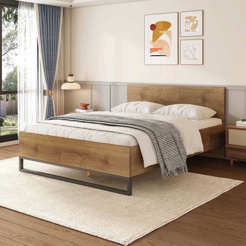 Engineered Wood Bed Frame, Natural & Black Color