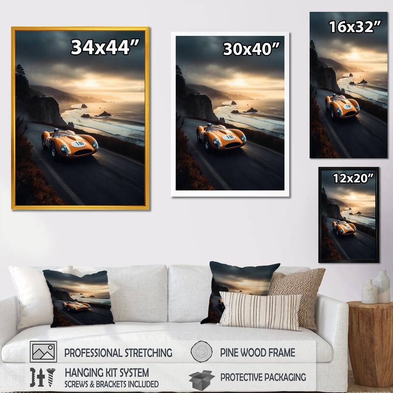 Designart "Orange And Black Artistic Tributes To Retro Cars" Retro Car Canvas Art Print