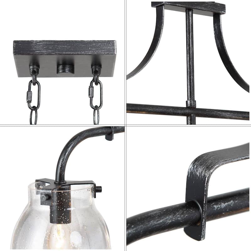 Modern Farmhouse 3-Light Linear Chandelier Seeded Glass Island Lights for Dining Room - L25"x W 5"x H 14"