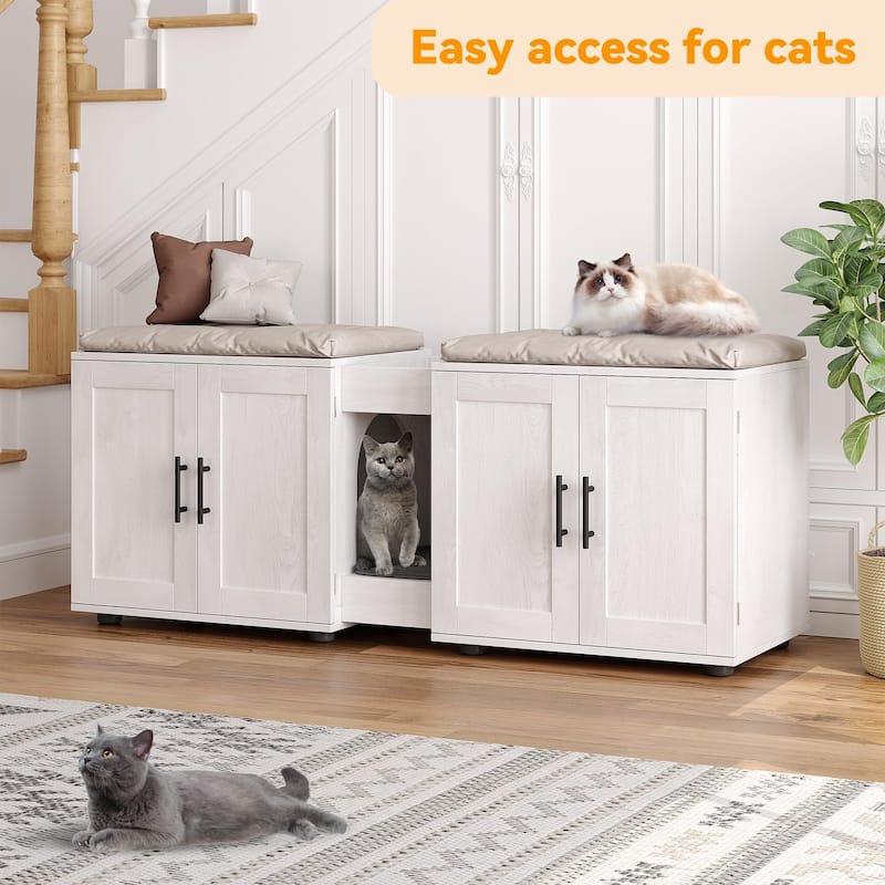 Large Cat Litter Box Furniture with Double Rooms and Barn Doors