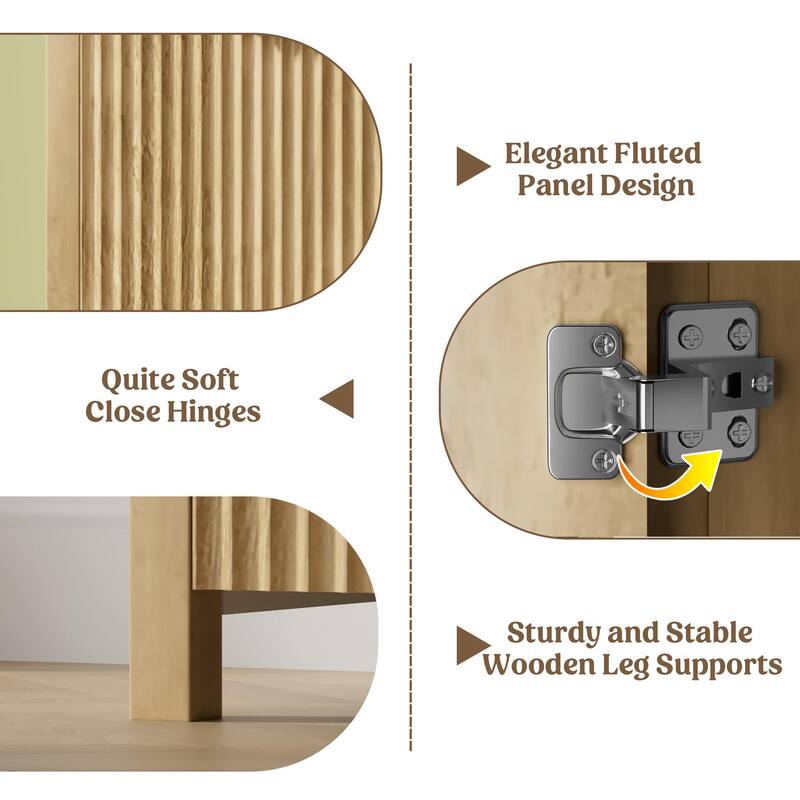 55"Fluted Sideboard Buffet Cabinet with Storage Drawers and Adjustable Shelves