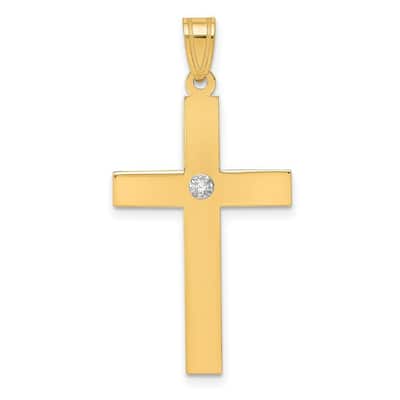 Curata 14k Yellow Gold Solid Prong set Flat back Polished back Polished .02ct. Diamond Cross Pendant