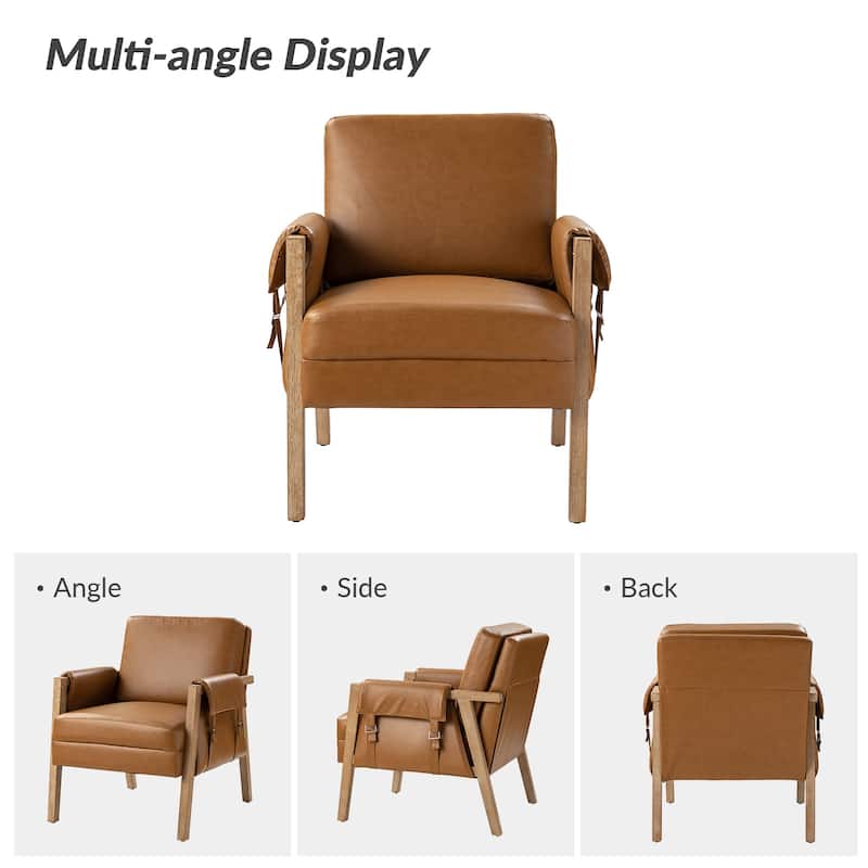 Olivia Farmhouse Faux Leather Accent Chair with Solid Wood Legs By HULALAHOME