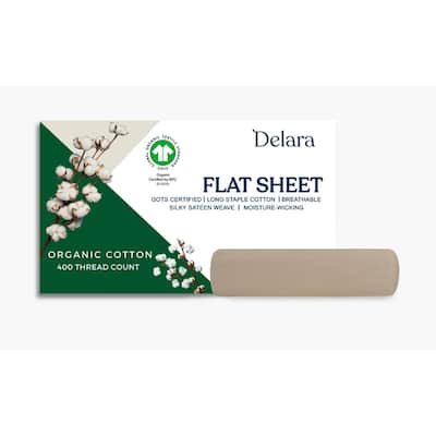 Delara GOTS Certified 100% Organic Cotton Flat sheet, 400TC Long Staple Cotton, Ultra Soft, Moisture-Wicking,Smooth & Breathable