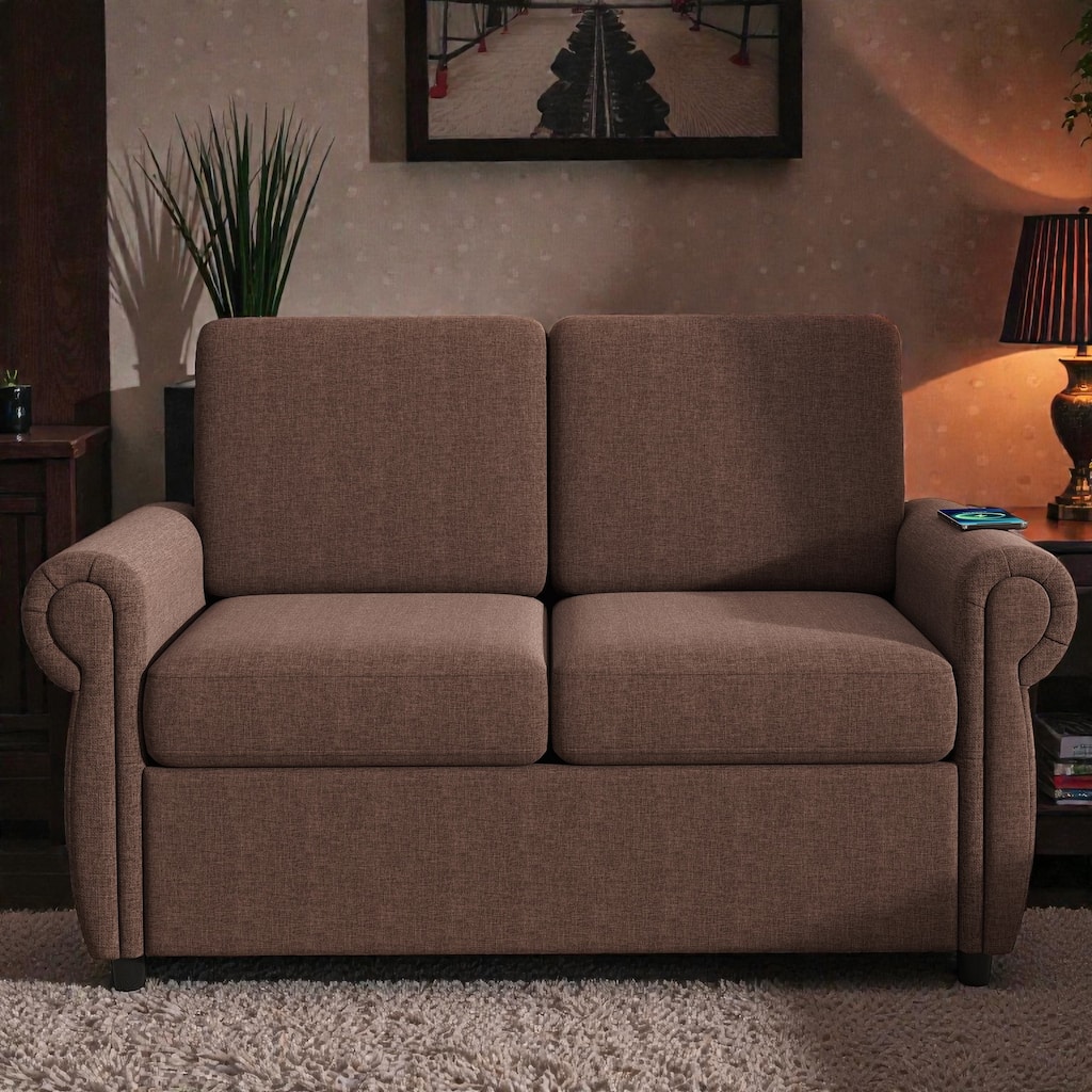 57.9" Pull-Out Loveseat Sleeper Sofa with Twin Memory Foam Mattress and USB Ports, Compact Sofa Bed for Living Room