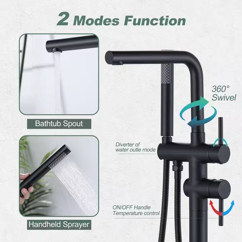 41"H Solid Brass Floor Mounted Tub Faucet with Handheld Shower