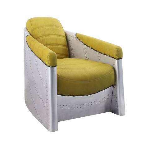 ACME Brancaster Sloped Arm Tufted Accent Chair in Yellow and Aluminum