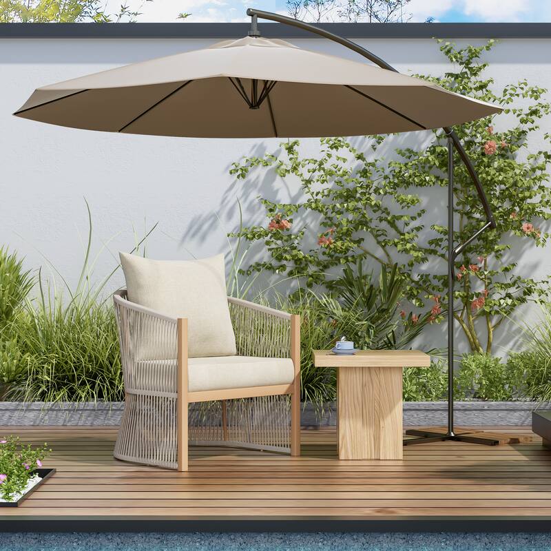 Modern Beige Curved Aluminum Lounge Chair with Stylish Rope-Weave Design and Cushioned Comfort, Perfect for Outdoor Living