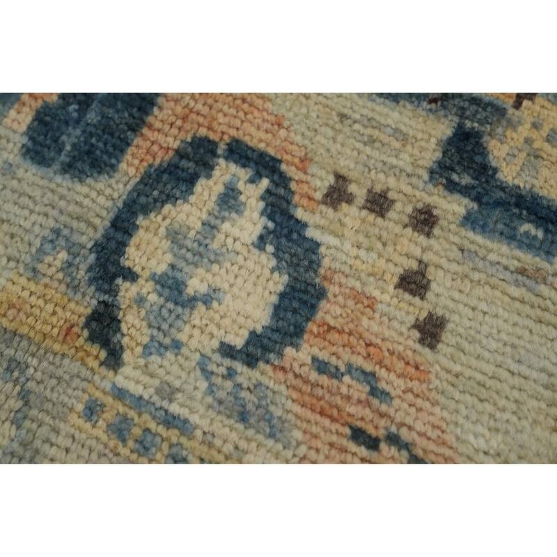 Hand Knotted Oriental 100% Wool Carpet Traditional Floral Multi-Colored Art Deco Runner Rug - 14' 3'' X 4' 8''