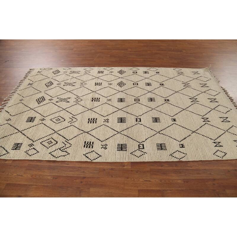 Trellis Geometric Moroccan Area Rug Handmade Wool Carpet - 5'1"x 8'7"