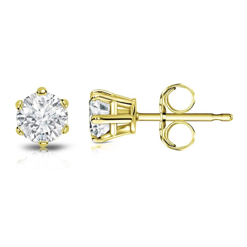 Auriya 3/4ctw Round Diamond Stud Earrings 14k Gold 6-Prong (I-J, I1-I2) - Yellow