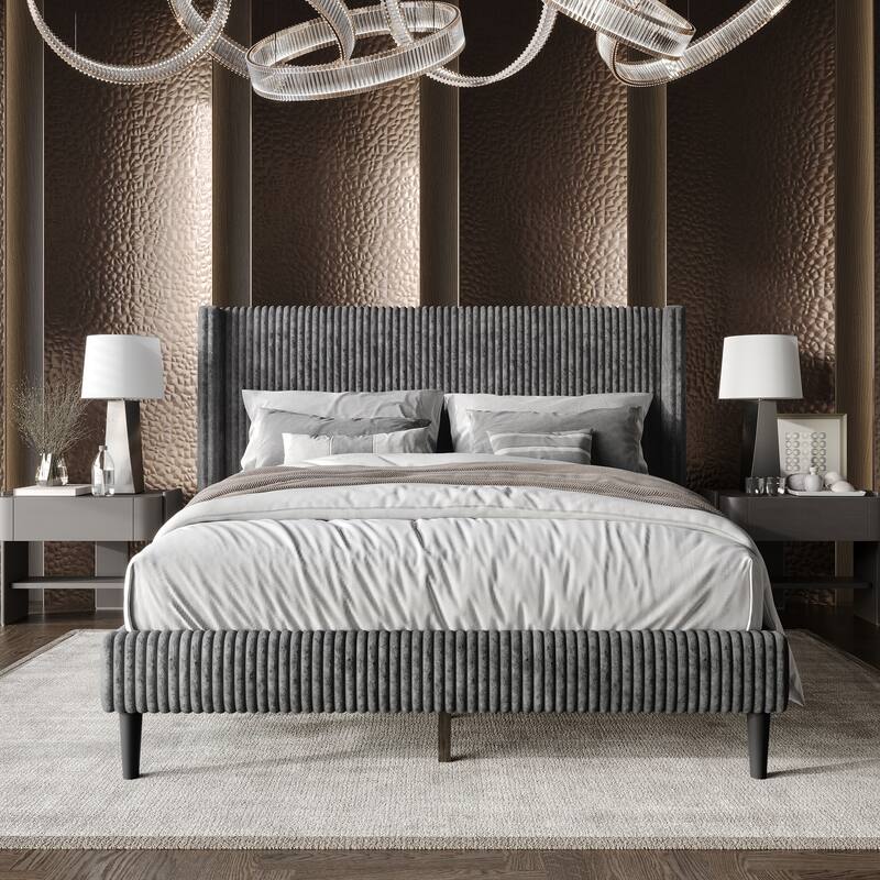 CraftPorch Modern Wingback Upholstered Velvet Bed