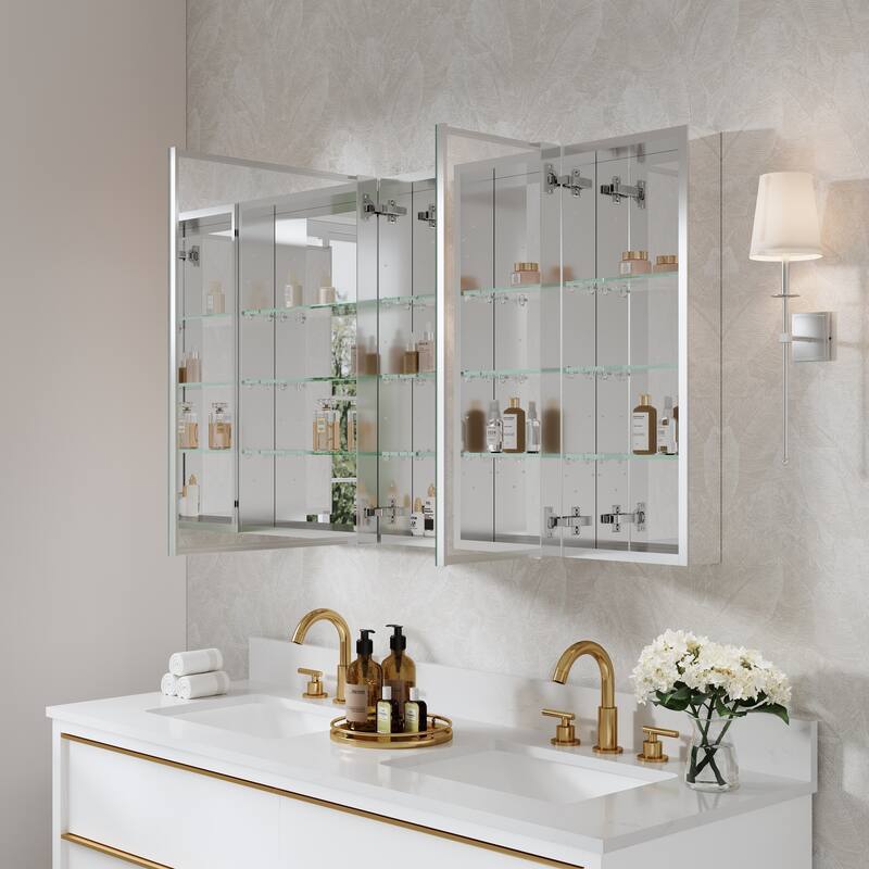 44"W X 30'H Bathroom Recessed or Surface Wall Mount Medicine Cabinet With Adjustable Glass Shelves