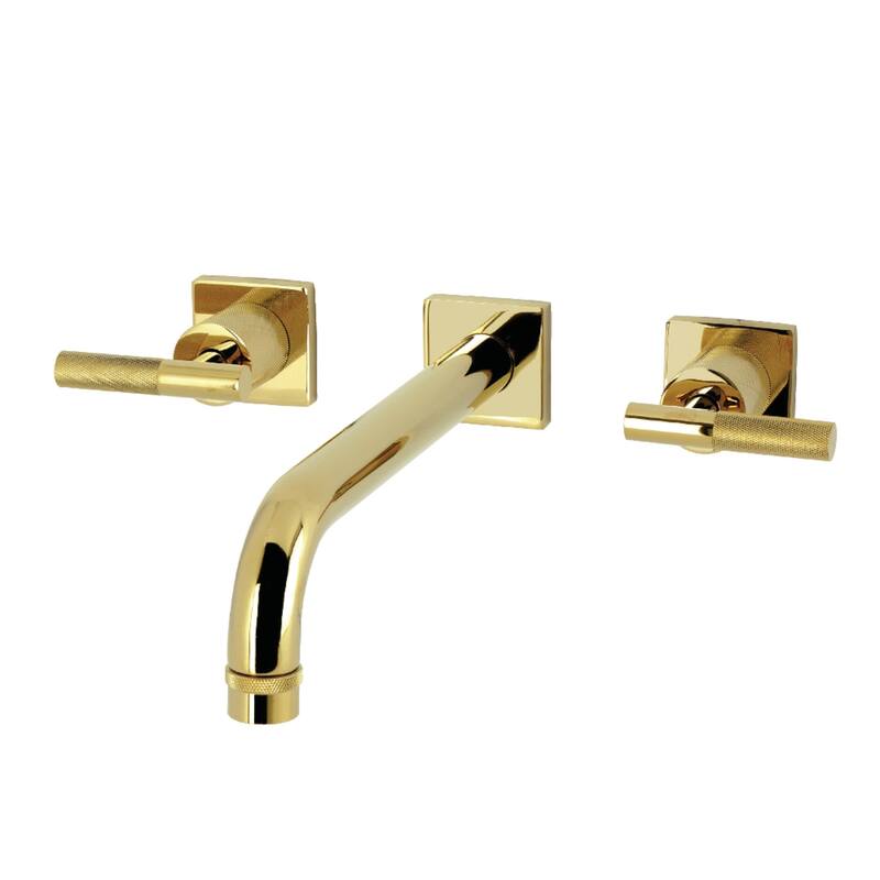 Kingston Brass Convergent Two-Handle Wall Mount Roman Tub Faucet with Knurled Handle - Polished Brass