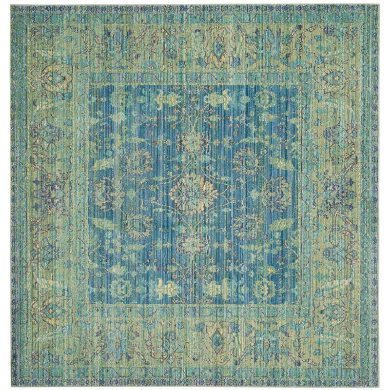 SAFAVIEH Valencia Neva Distressed Vintage Boho Oriental Polyester Rug - 6'7" Square - Blue/Multi