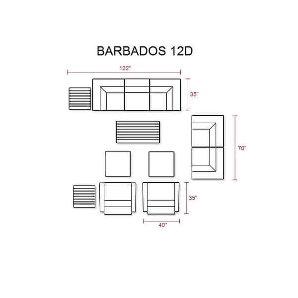 Barbados 12 Piece Sectional Seating Group with Cushions Bed Bath