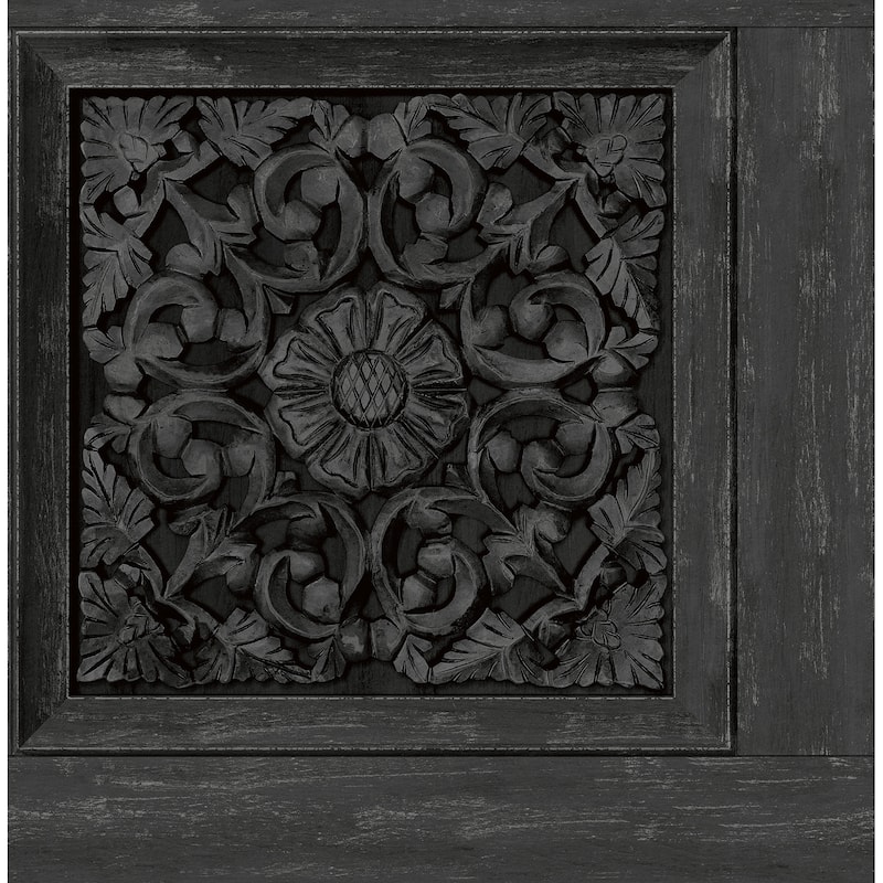 Carved Floral Black Peel and Stick Wallpaper