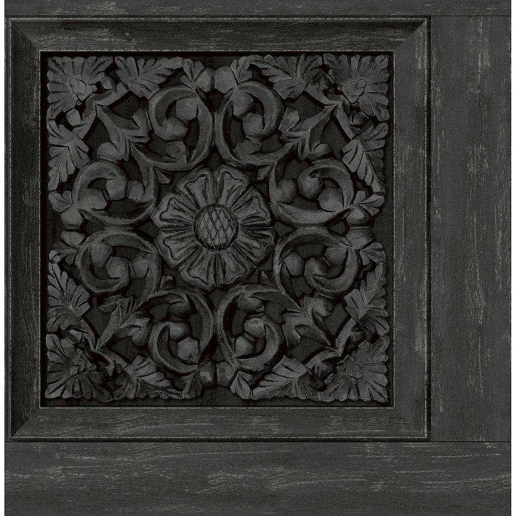 Carved Floral Black Peel and Stick Wallpaper