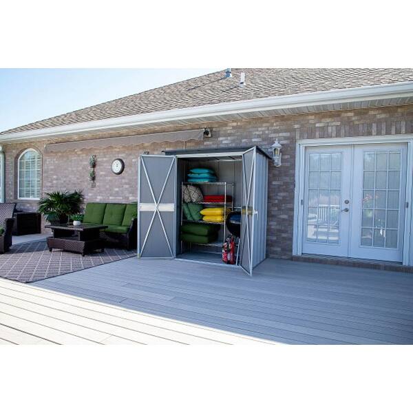 Shop Arrow Spacemaker Patio Storage Shed With Wide Swing Door And Brushed Metal Locking Handles 5 X 3 Flute Grey And Anthracite Overstock 30740080