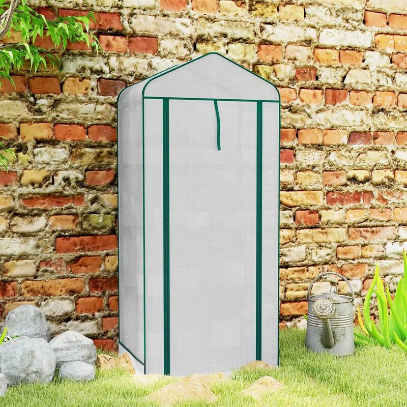 4-Tier Portable Outdoor UV-Resistant Greenhouse PE Cover with Double-Layer Roof and Shelves