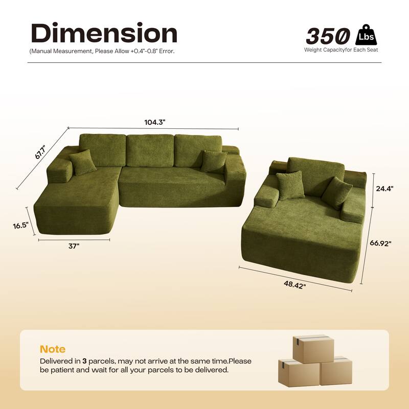 ​​OVIOS Modern Minimalist No-Assembly Living Room Set​
