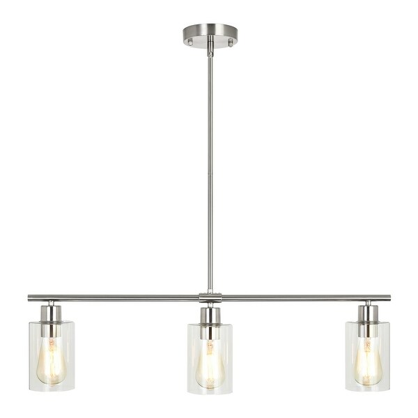 YANSUN 3 Light Chrome Brushed Nickel Linear Pendant Farmhouse Rustic Modern Pendant Light with Clear Glass Shades 31.3 in. On Sale Bed Bath Beyond 37909434