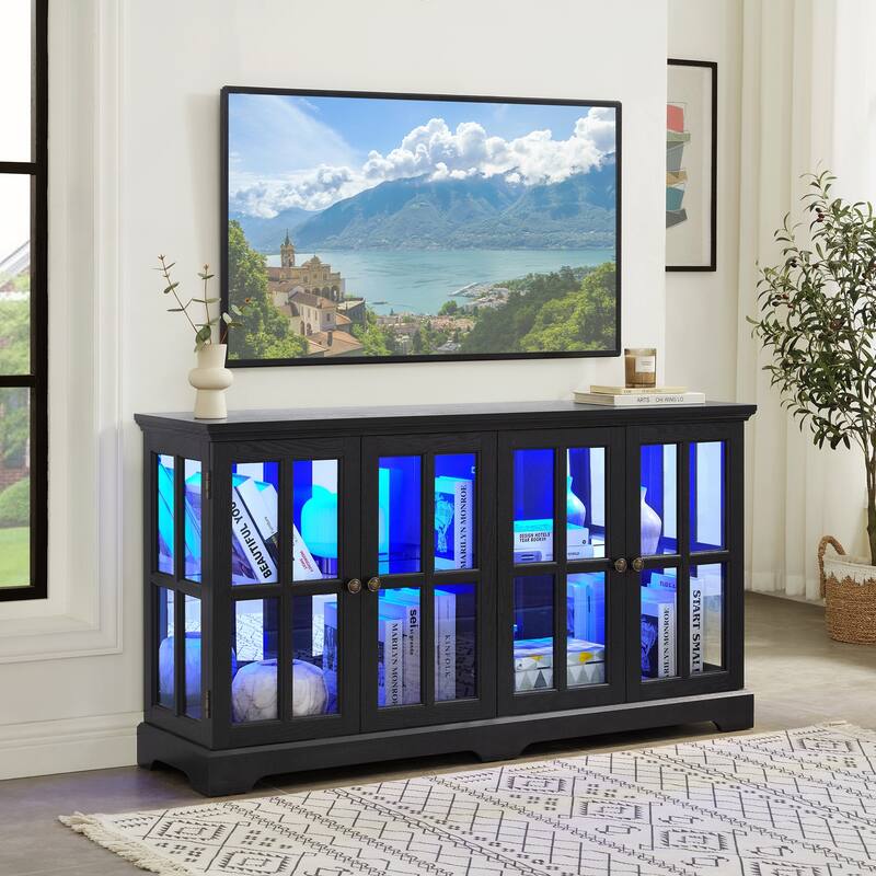 LED Curio Display Cabinet Antique Display Cabinet with Glass Doors